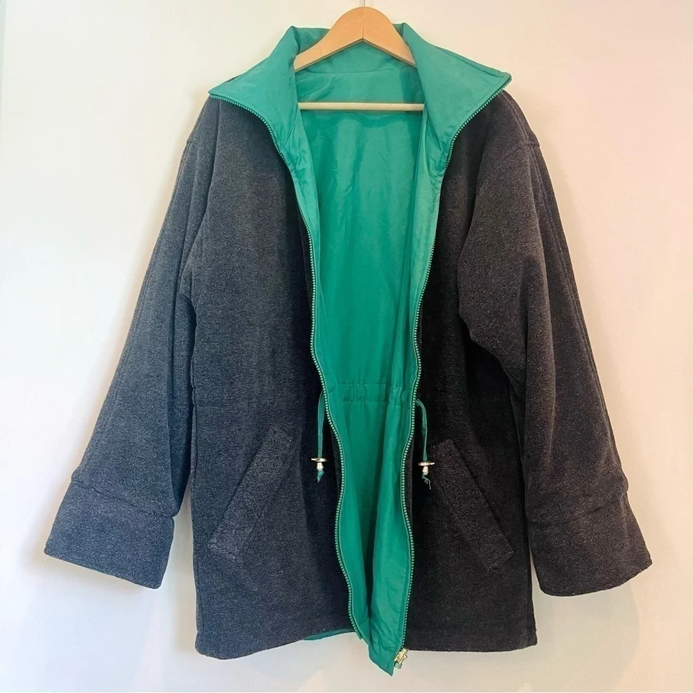 London Fog Rare Green & Black Reversible Utility‎ Jacket - Men's SZ Small